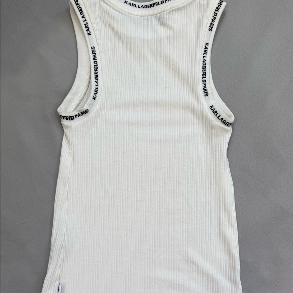 Karl Lagerfeld Cream Ribbed Tank Top with Logo Trim - Picture 5 of 5